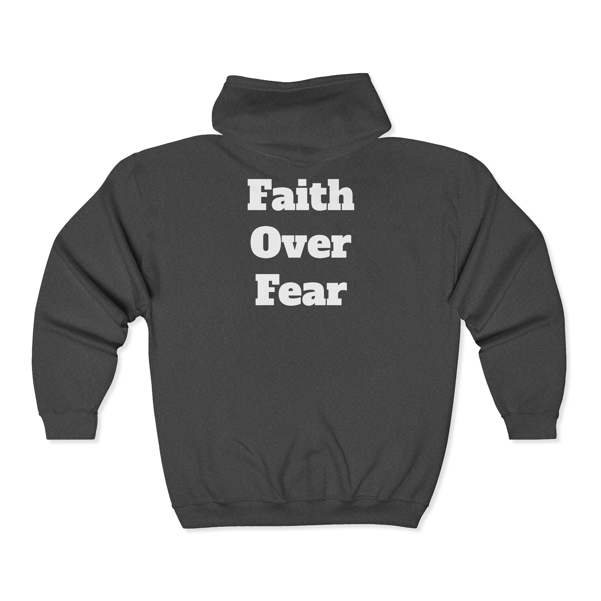 Faith Over Fear Full‑Zip Hoodie — Inspirational Black Zip-Up Sweatshirt
