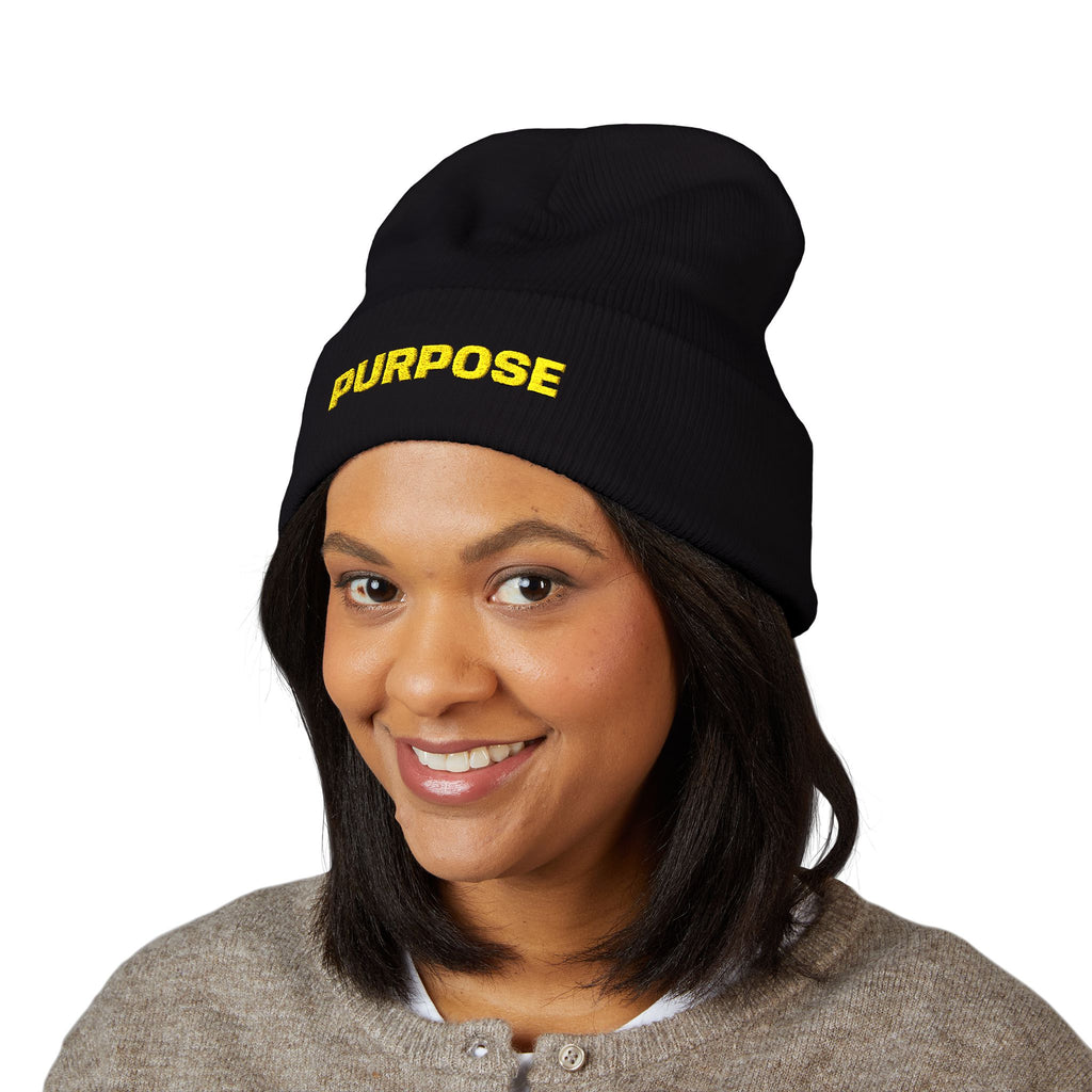 Purpose Embroidered Cuffed Beanie — Motivational Knit Hat