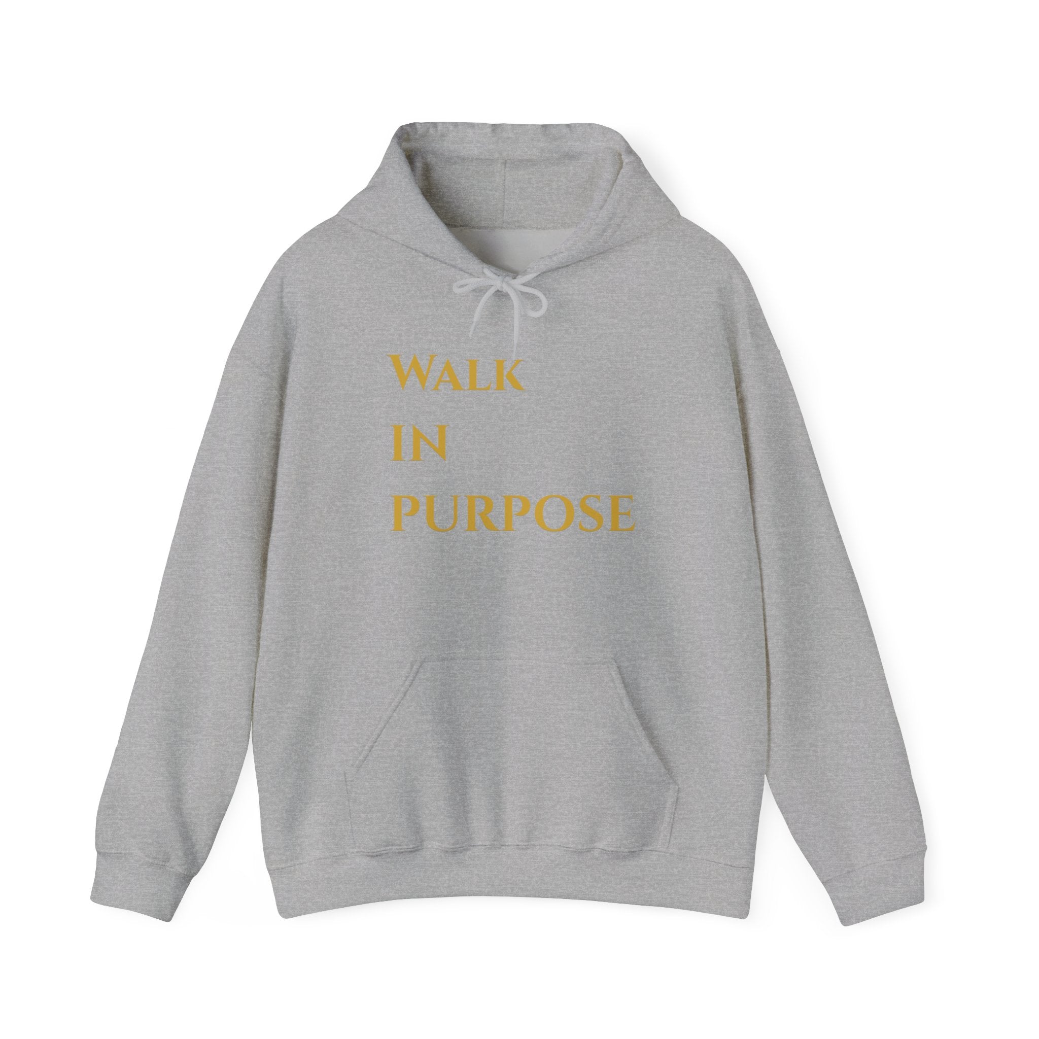 Walk in Purpose Hoodie — Inspirational Gold Lettering Cotton Pullover