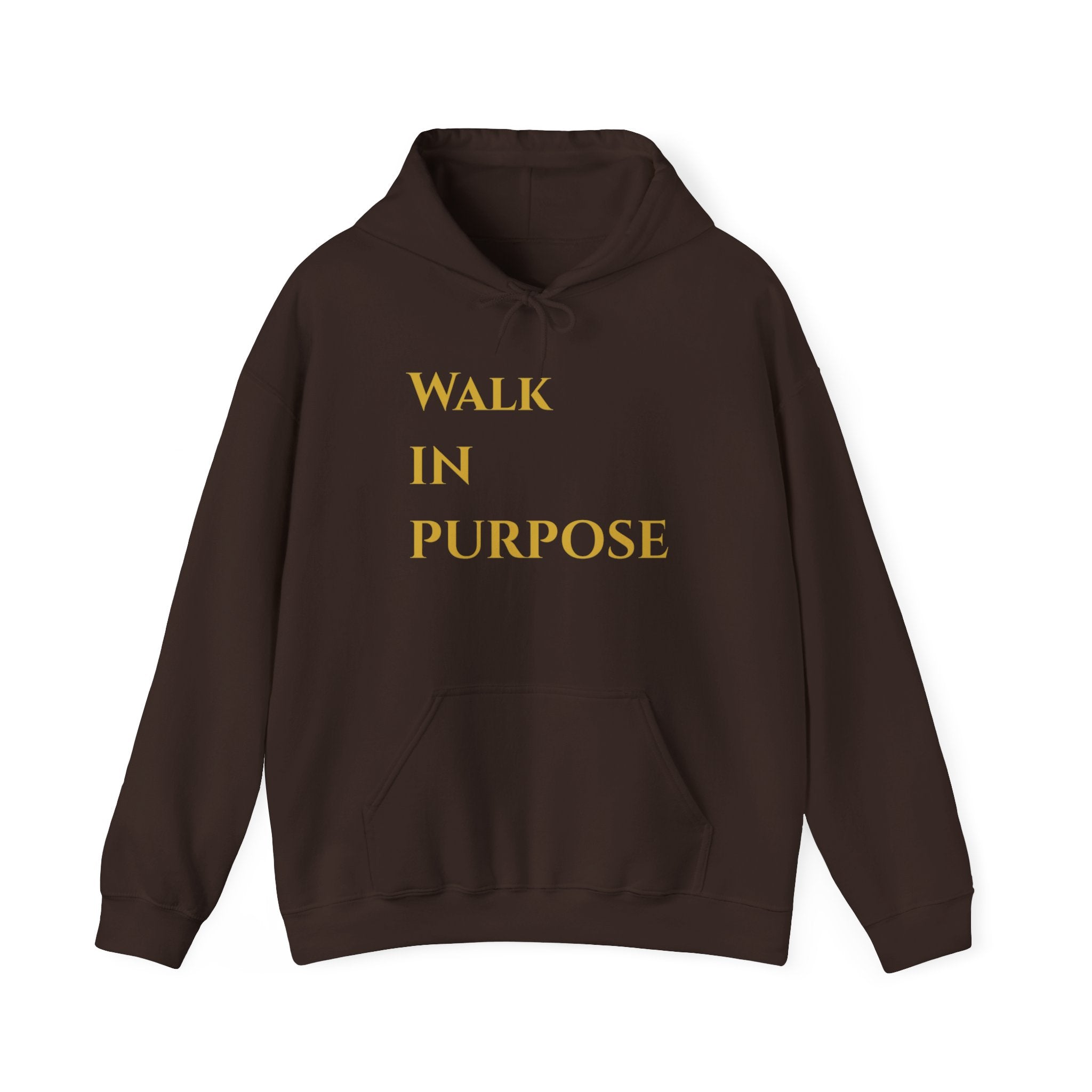 Walk in Purpose Hoodie — Inspirational Gold Lettering Cotton Pullover