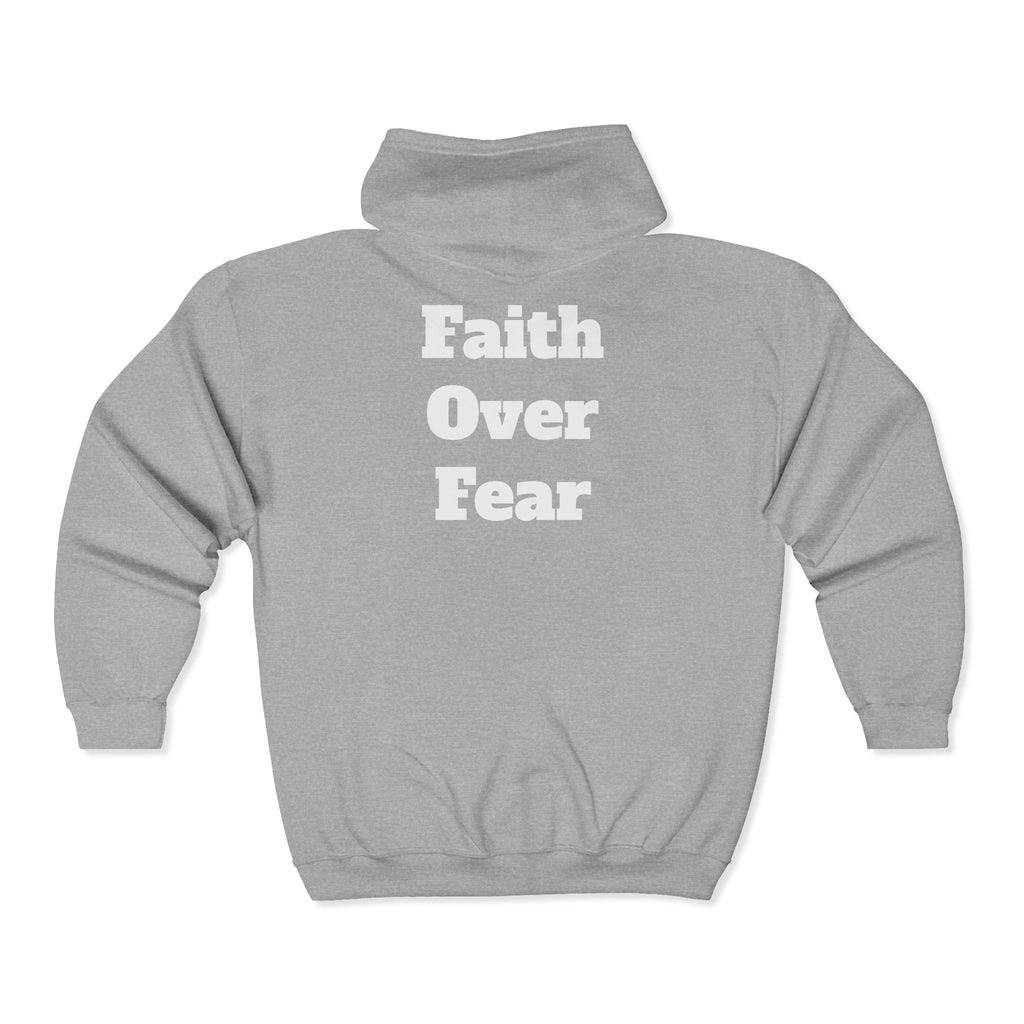 Faith Over Fear Full‑Zip Hoodie — Inspirational Black Zip-Up Sweatshirt