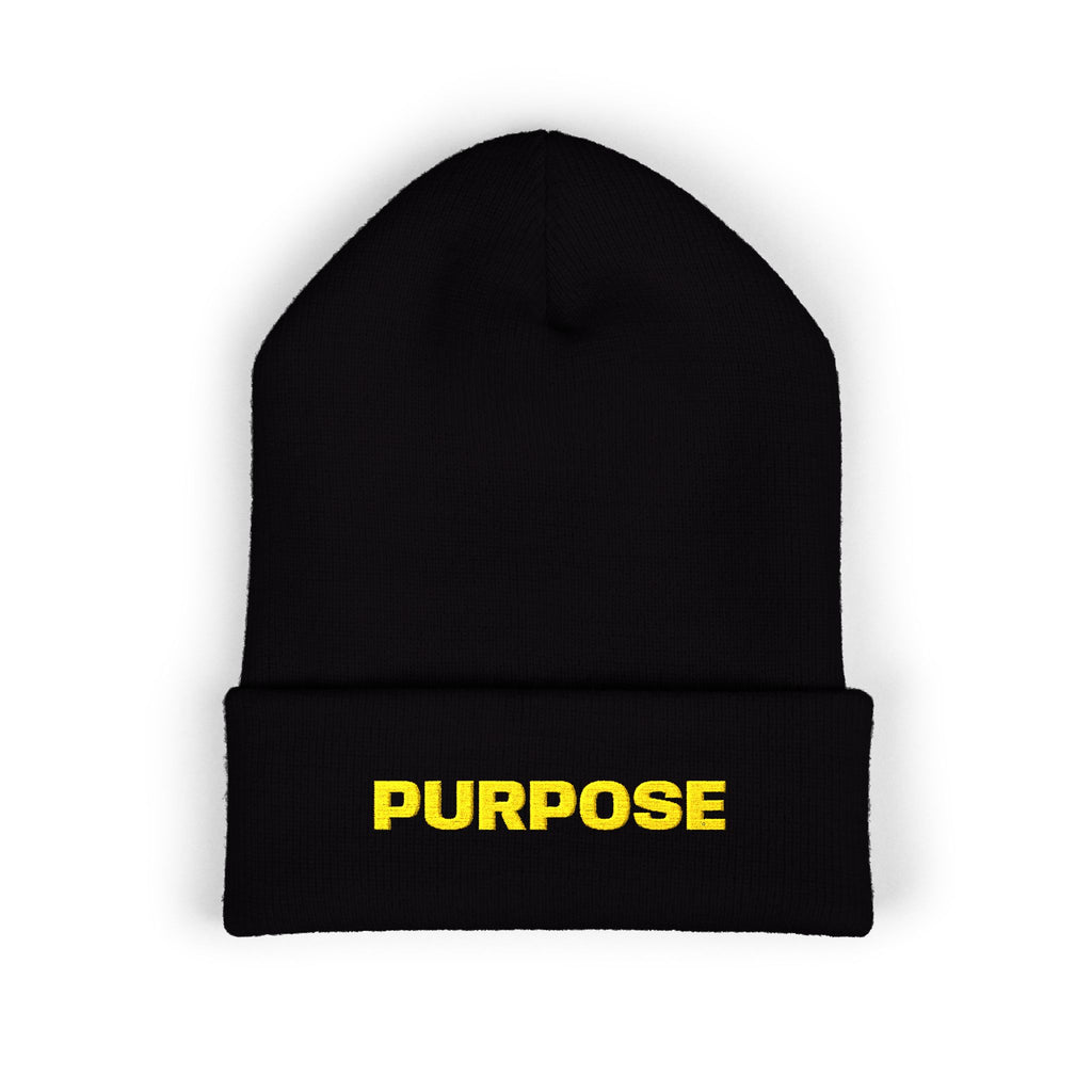 Purpose Embroidered Cuffed Beanie — Motivational Knit Hat
